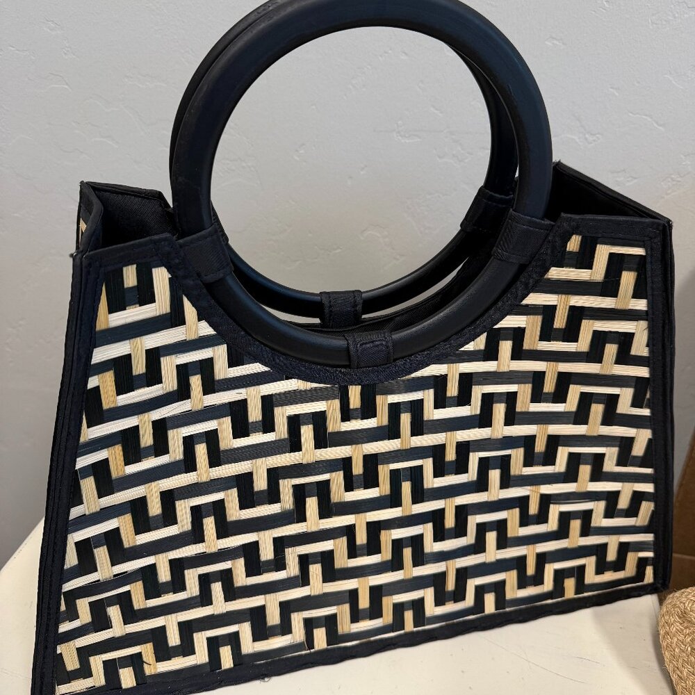 Handcrafted Bamboo & Black Fabric Tote